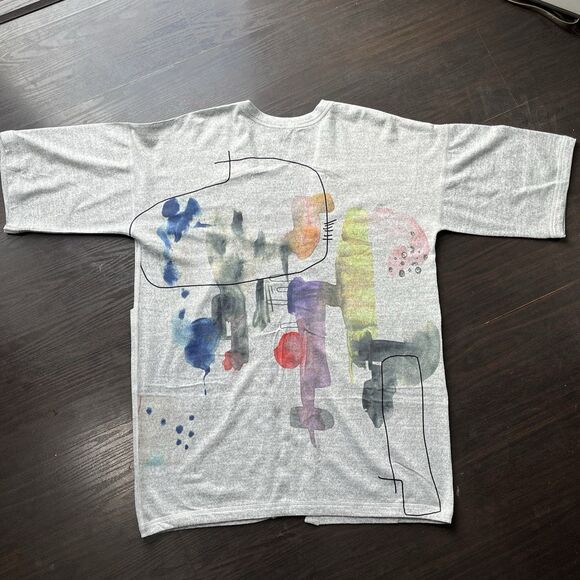 Et’Lois Open Cardigan Women 3/4 Sleeve Watercolor Abstract Wearable Art Tunic L - Picture 3 of 11